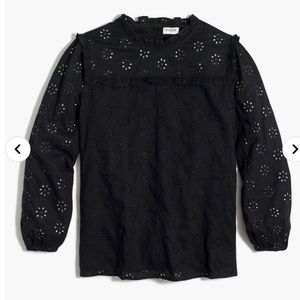 J Crew Ruffleneck Eyelet Yoke Top